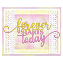Decorative card with 'forever starts today' text on a pastel background