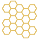 A gold honeycomb hexagonal pattern graphic on a solid white background.