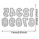A set of decorative numbers or letters shown as a flat product diagram on a white background, with dimension arrows and text indicating 7.4cm/2.