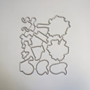A set of metal die-cut craft templates or wire cutters in various whimsical shapes, arranged on a plain light gray background.