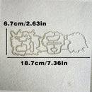 A clear acrylic or glass die-cut stamp or stencil set with three Japanese characters, shown on a textured off-white background with black dimension lines and text indicating 6.7cm by 18.