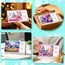 A collage showing a butterfly-themed monthly desk calendar in different settings. The calendar has colorful floral and butterfly illustrations with visible months on the front and a small monthly calendar insert.