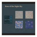 Product display with 'Rose of the Night Sky' branding and floral patterns on a dark background.