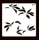 A white stencil sheet with four black leafy branch motifs and the text '3-1' in the top right, shown on a dark brown background.