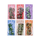 Six packaged decorative letter-on-branch craft kits arranged in a 2x3 grid on a white background. The packages feature different color themes: pink, red, purple, blue, neutral, and orange-brown, each containing artificial-looking branches with decorative letters and small tags.