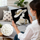 Woman holding a decorative pearl painting with a close-up of pearls and text 'DIY Decorative Pearl Painting'.