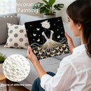 Woman holding a decorative pearl painting with a close-up of pearls and text 'DIY Decorative Pearl Painting'.