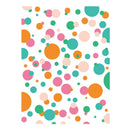 Colorful pattern of circles and shapes on a white background