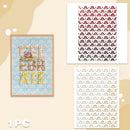 A decorative party backdrop or banner set featuring a framed 'CELEBRATE' banner with a small fairy illustration on a light blue patterned background, alongside two rectangular patterned sheets: one with a red-to-black floral damask gradient and one with a beige-to-white floral damask gradient. The image is set against a warm beige background with abstract shapes.