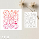 A set of two white rectangular sheets featuring various pocket watch illustrations, one in red and one in black, displayed on a textured light beige wall next to dried white flowers. The text '1 PC' is visible in the bottom-left corner.