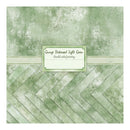 A square product card showing a distressed light green pattern with two printed designs: a mottled green background on top and a green chevron pattern on the bottom. A central label reads 'George Distressed Light Green' and 'Double sided printing'.