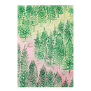 Patterned paper with green and pink tree design on a white background