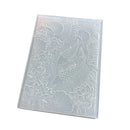 A rectangular translucent plastic mold or stamp with an embossed koi fish and lotus pond design, shown on a plain white background.
