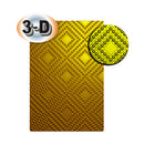 A square gold textured panel with a raised geometric diamond pattern, shown on a white background with a circular inset highlighting the texture and a '3-D' badge.
