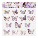 A sheet of butterfly-shaped craft paper or sticker designs in lavender, purple, and white, with a banner at the top reading 'Lavender Faint Butterfly Traces' and showing a preview of matching butterfly designs.
