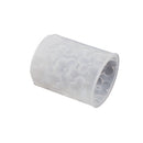 A translucent white silicone mold cylinder with a repeating floral petal pattern, shown on a plain white background.