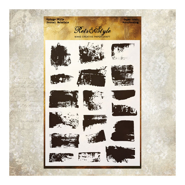 Sheet of vintage-style paper craft with black brush strokes on a textured beige background