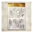 Vintage-style stamp set with botanical designs and text on a textured background