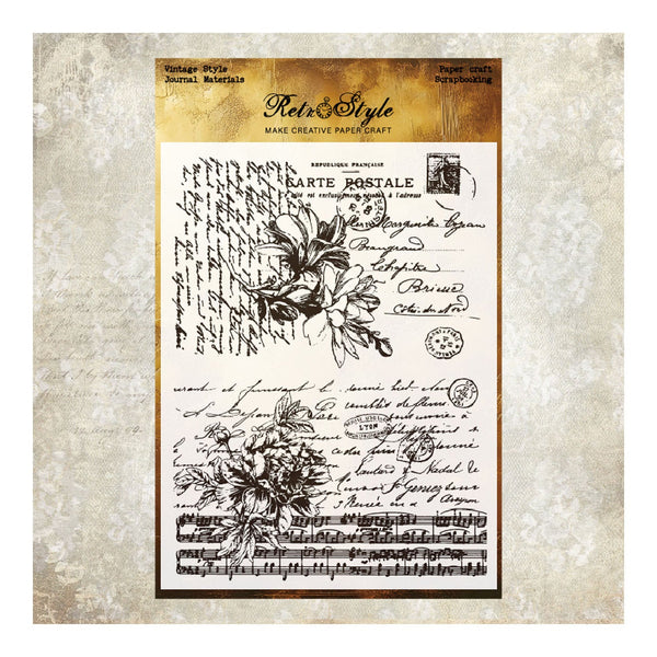 Vintage-style paper with floral design and text on a textured background