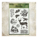 Set of Christmas-themed stamps on a textured paper background