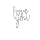 Decorative metal sign with 'love you' text on a white background