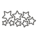 Illustration of eight black star shapes on a white background