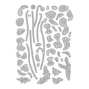 Set of metallic leaf and branch stamps on a white background