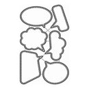 A set of black metal die-cut shapes with dashed outlines, including various speech bubble and cloud-like forms, arranged on a plain white background.