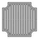 A metal sheet with a decorative border and vertical slats, shown on a plain white background.
