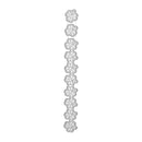 A vertical strip of nine small white flower-shaped embellishments or appliqué pieces outlined in dark gray, shown on a plain white background.