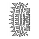 A set of gray fabric banner and garland cutters or templates arranged vertically on a plain white background, including pointed triangle, wavy flag, scalloped oval, and zigzag banner shapes.