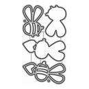 Four die-cut metal craft shapes, including two bees and two bunnies, shown on a plain white background.