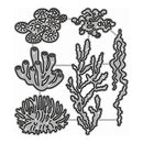 A gray and black line-art illustration showing several coral or sea fan-like organic shapes arranged on a white background, with faint horizontal connector lines between some shapes.