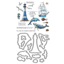 Nautical-themed wall decal set with lighthouse, ship, whales, and motivational phrases on a white background.