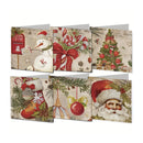 Six Christmas-themed diamond painting cards arranged in two rows of three on a plain white background. The cards feature festive designs including a snowman, candy canes, a Christmas tree, stockings, ornaments, and Santa Claus on a vintage-style beige background.