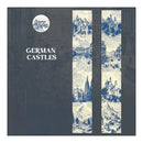 Book cover with illustrations of German castles and text on a dark background