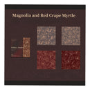 Color swatches labeled 'Magnolia and Red Grape Myrtle' with floral patterns on a dark background.