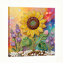 Decorative panel with a sunflower and flowers on a colorful background