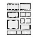 A sheet of black and white photo frame stickers with various sizes and styles, including single and double-frame layouts with distressed borders.