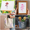 Collage of floral designs on various items including a tote bag, plant pot, and wall art.