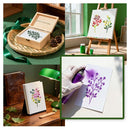 Collage of artistic activities including a wooden box with prints, a painting on an easel, a hand applying paint, and a book with prints.