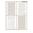 Four square laser-cut art panels arranged in a 2x2 grid on a light beige background. The panels feature intricate cutout patterns and text, including motivational quotes and cursive writing, in warm off-white tones.