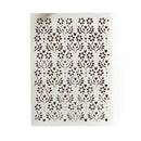 A rectangular white stencil sheet featuring a repeating dark brown floral and leaf cutout pattern, shown against a plain white background.