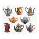 Collection of ornate teapots with floral and geometric designs on a white background