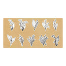 A sheet of clear adhesive stickers featuring black and white botanical illustrations of lily of the valley flowers and leaves, arranged in two rows on a tan backing card.