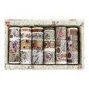 Set of washi tape rolls in a decorative box with various designs.