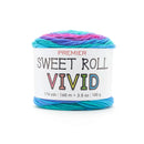 Colorful yarn ball with a label on a white background