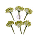 Six artificial flower buds with pale yellow-green and white petals on green stems, arranged on a plain white background with a faint central watermark.