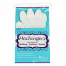 Pack of white Machingers gloves for quilting, crafting, and sewing, in a clear plastic bag with a turquoise and purple paper label. The brand Quilters Touch is visible on the lower right of the label.