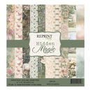 A square paper pack labeled 'Reprint Hobby Hidden Magic' showing multiple vertical strips of vintage floral and nature-themed patterned paper in soft pastel tones, with product details printed along the bottom.